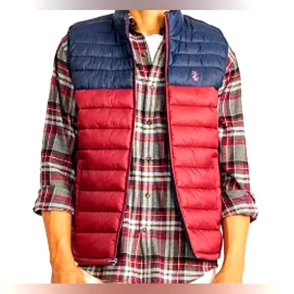 Men's IZOD Colorblock Puffer Vest XL Velvet Maroon